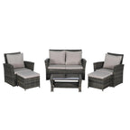 Ensemble de canapé d'angle en rotin 6 pièces pour terrasse avec table en verre
