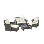 Ensemble de canapé d'angle en rotin 6 pièces pour terrasse avec table en verre