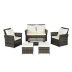Ensemble de canapé d'angle en rotin 6 pièces pour terrasse avec table en verre