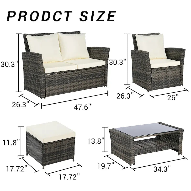 Ensemble de canapé d'angle en rotin 6 pièces pour terrasse avec table en verre