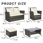 Ensemble de canapé d'angle en rotin 6 pièces pour terrasse avec table en verre