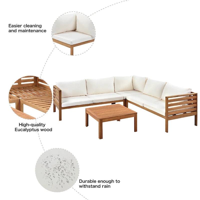 Ensemble de canapé d'angle en bois d'acacia 4 pièces avec table