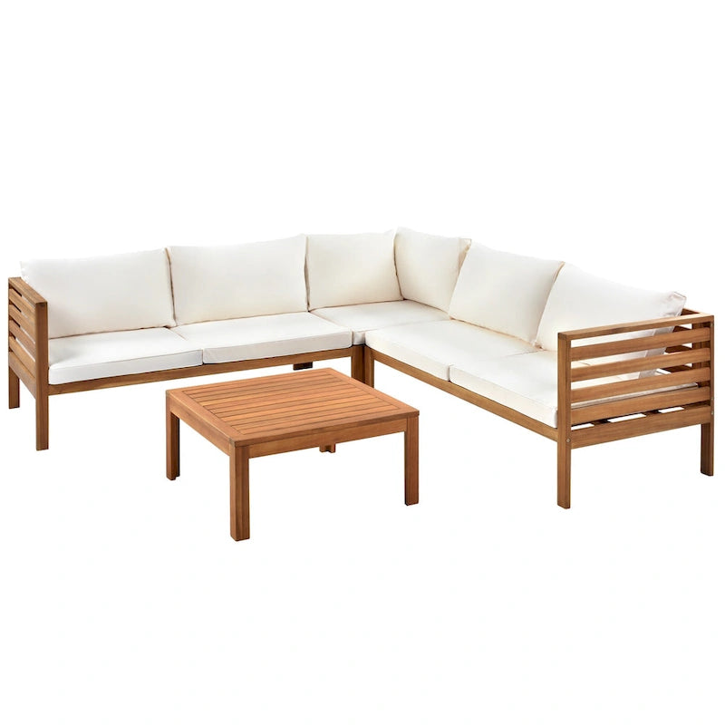 Ensemble de canapé d'angle en bois d'acacia 4 pièces avec table