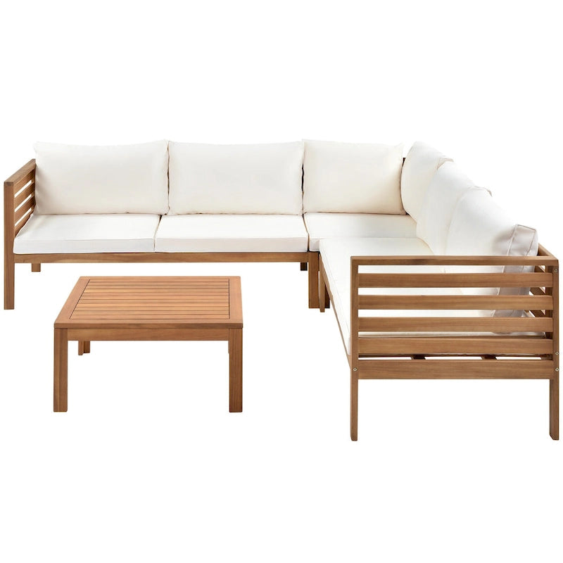 Ensemble de canapé d'angle en bois d'acacia 4 pièces avec table
