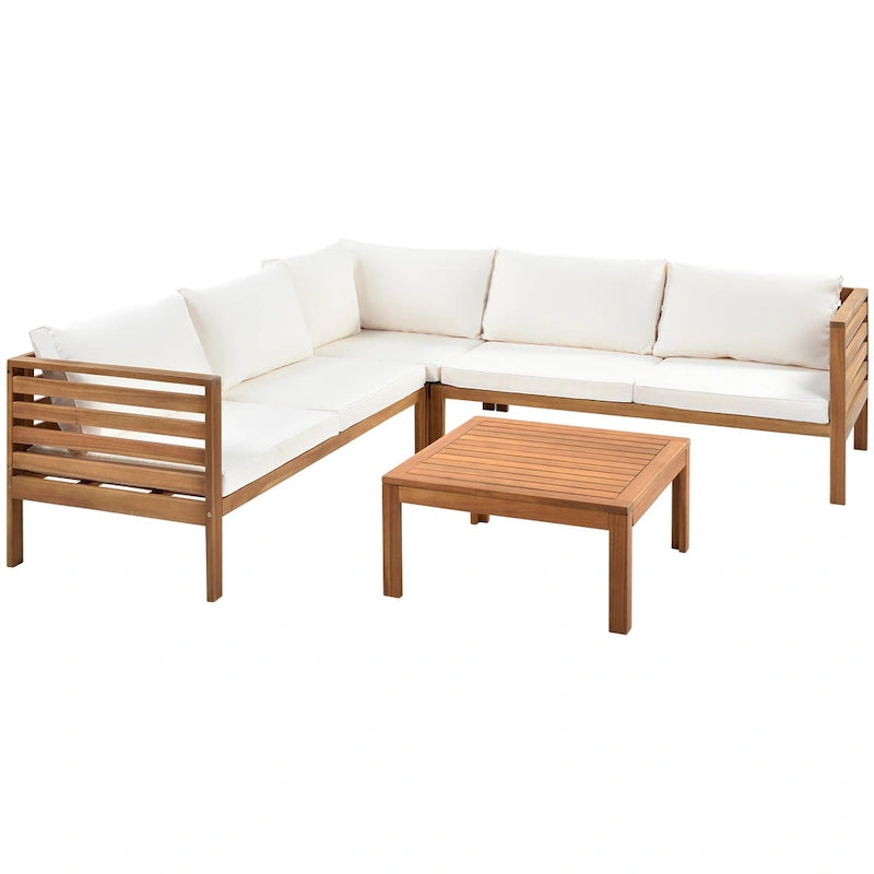 Ensemble de canapé d'angle en bois d'acacia 4 pièces avec table