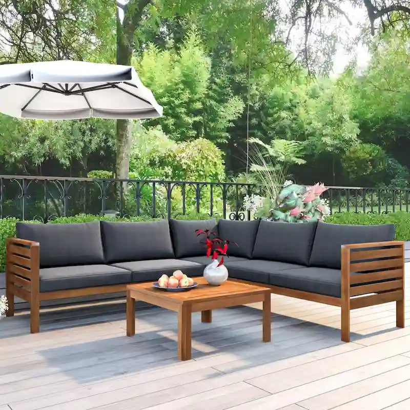 Ensemble de canapé d'angle en bois d'acacia 4 pièces avec table