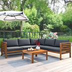 Ensemble de canapé d'angle en bois d'acacia 4 pièces avec table