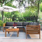 Ensemble de canapé d'angle en bois d'acacia 4 pièces avec table