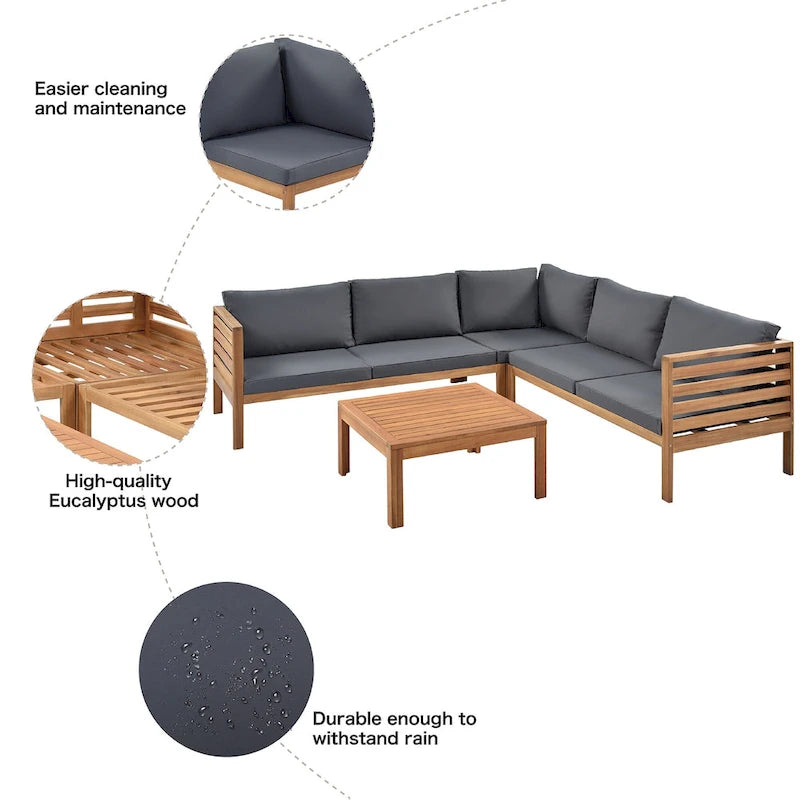 Ensemble de canapé d'angle en bois d'acacia 4 pièces avec table