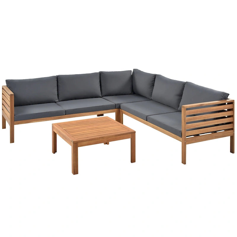 Ensemble de canapé d'angle en bois d'acacia 4 pièces avec table