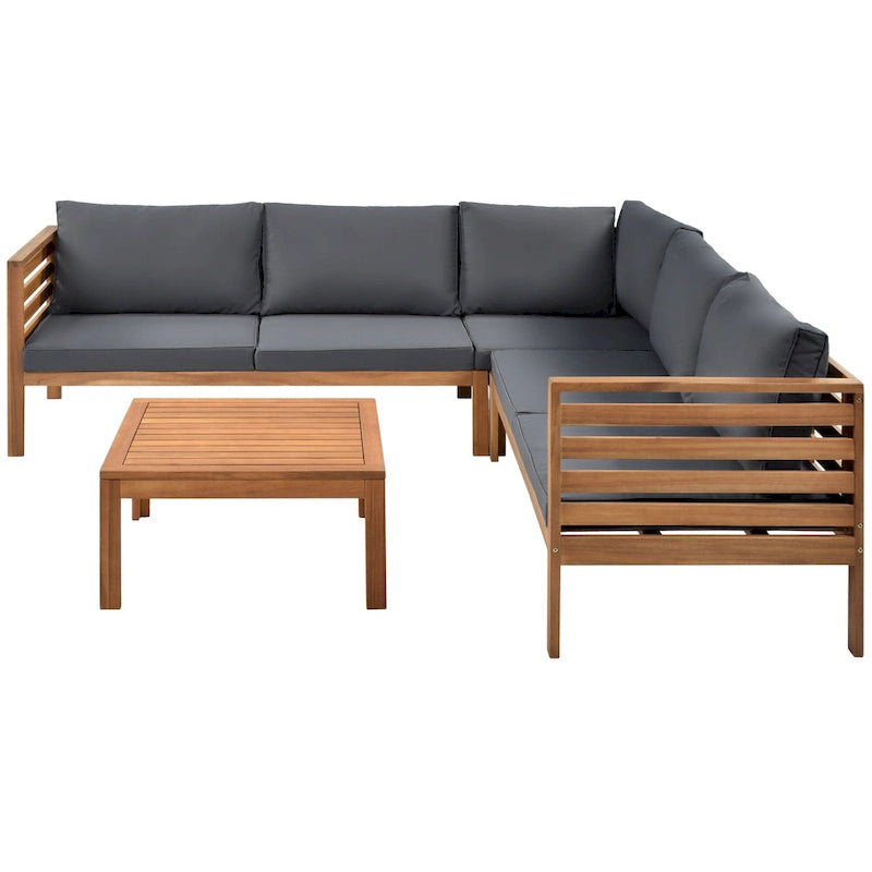 Ensemble de canapé d'angle en bois d'acacia 4 pièces avec table