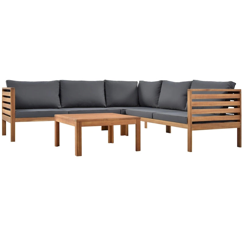 Ensemble de canapé d'angle en bois d'acacia 4 pièces avec table