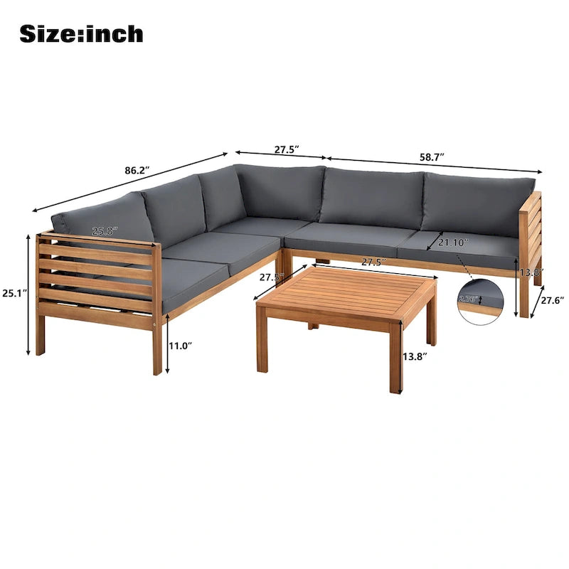 Ensemble de canapé d'angle en bois d'acacia 4 pièces avec table