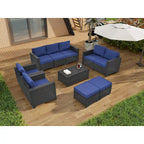 Ensemble de canapé d'angle en rotin 10 pièces avec table de rangement et coussins imperméables