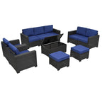 Ensemble de canapé d'angle en rotin 10 pièces avec table de rangement et coussins imperméables