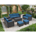 Ensemble de canapé d'angle en rotin 10 pièces avec table de rangement et coussins imperméables