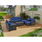 Ensemble de canapé d'angle en rotin 10 pièces avec table de rangement et coussins imperméables