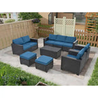 Ensemble de canapé d'angle en rotin 10 pièces avec table de rangement et coussins imperméables