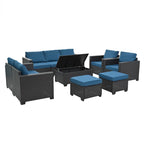 Ensemble de canapé d'angle en rotin 10 pièces avec table de rangement et coussins imperméables