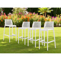 Ensemble de quatre chaises de bar d'extérieur HomeRoots, 30 pouces, en plastique blanc robuste, dossier bas