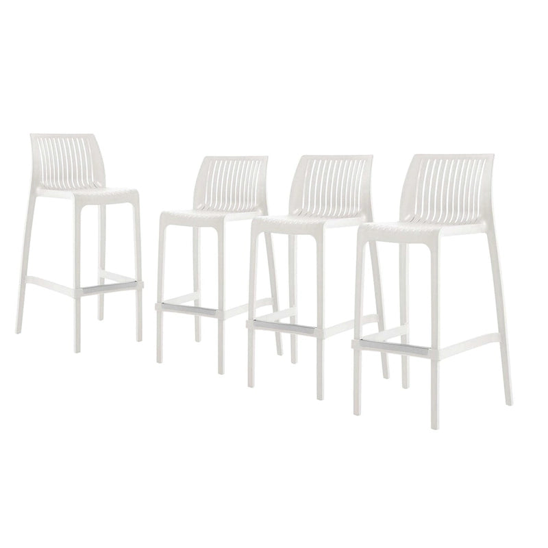 Ensemble de quatre chaises de bar d'extérieur HomeRoots, 30 pouces, en plastique blanc robuste, dossier bas