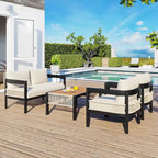 Roomfitters Multi-Person Outdoor Iron Sofa Set with Table, Rattan Decoration, Waterproof, Rust-Proof for Garden, Lawn