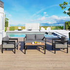 Ensemble de canapé d'extérieur Roomfitters pour plusieurs personnes en fer avec table, décoration en rotin, imperméable et antirouille, idéal pour le jardin et la pelouse.