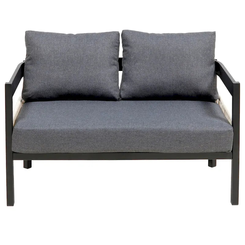 Ensemble de canapé d'extérieur Roomfitters pour plusieurs personnes en fer avec table, décoration en rotin, imperméable et antirouille, idéal pour le jardin et la pelouse.