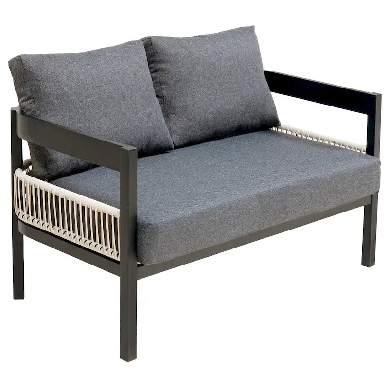 Ensemble de canapé d'extérieur Roomfitters pour plusieurs personnes en fer avec table, décoration en rotin, imperméable et antirouille, idéal pour le jardin et la pelouse.