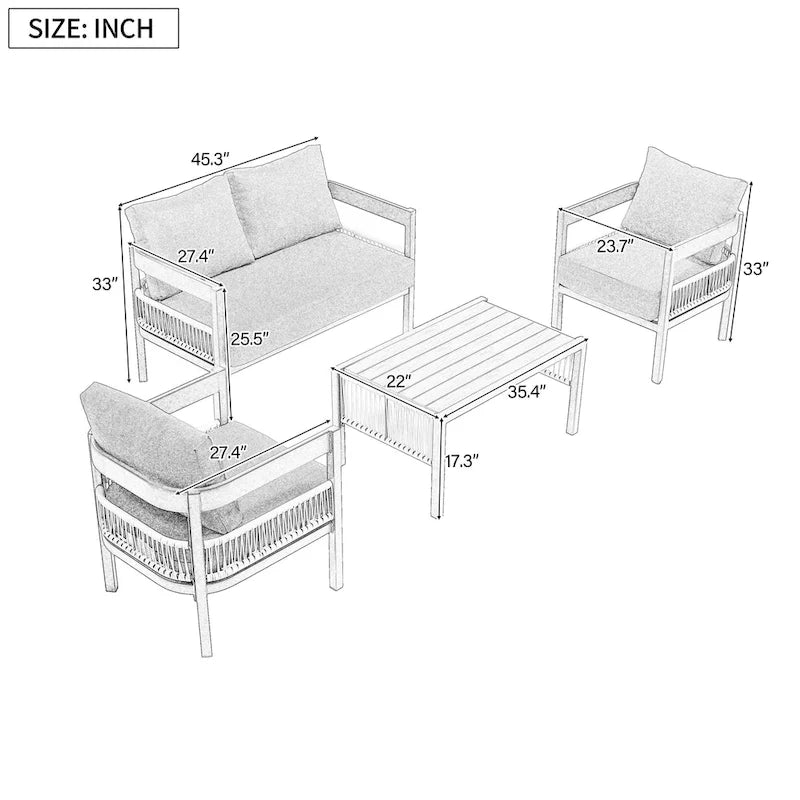 Ensemble de canapé d'extérieur Roomfitters pour plusieurs personnes en fer avec table, décoration en rotin, imperméable et antirouille, idéal pour le jardin et la pelouse.