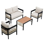 Ensemble de canapé d'extérieur Roomfitters pour plusieurs personnes en fer avec table, décoration en rotin, imperméable et antirouille, idéal pour le jardin et la pelouse.
