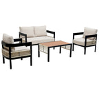 Ensemble de canapé d'extérieur Roomfitters pour plusieurs personnes en fer avec table, décoration en rotin, imperméable et antirouille, idéal pour le jardin et la pelouse.