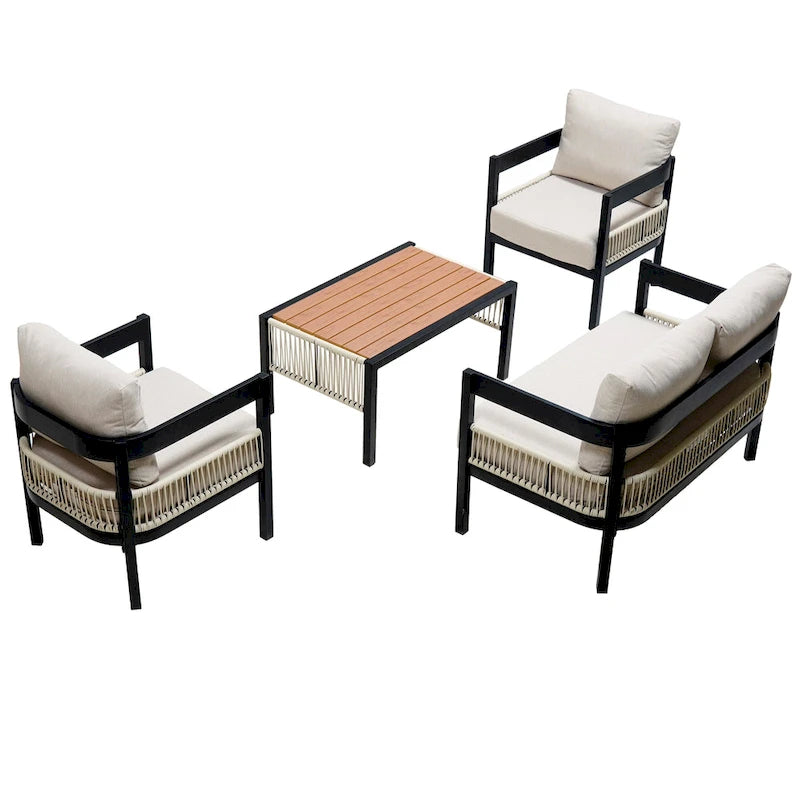 Ensemble de canapé d'extérieur Roomfitters pour plusieurs personnes en fer avec table, décoration en rotin, imperméable et antirouille, idéal pour le jardin et la pelouse.
