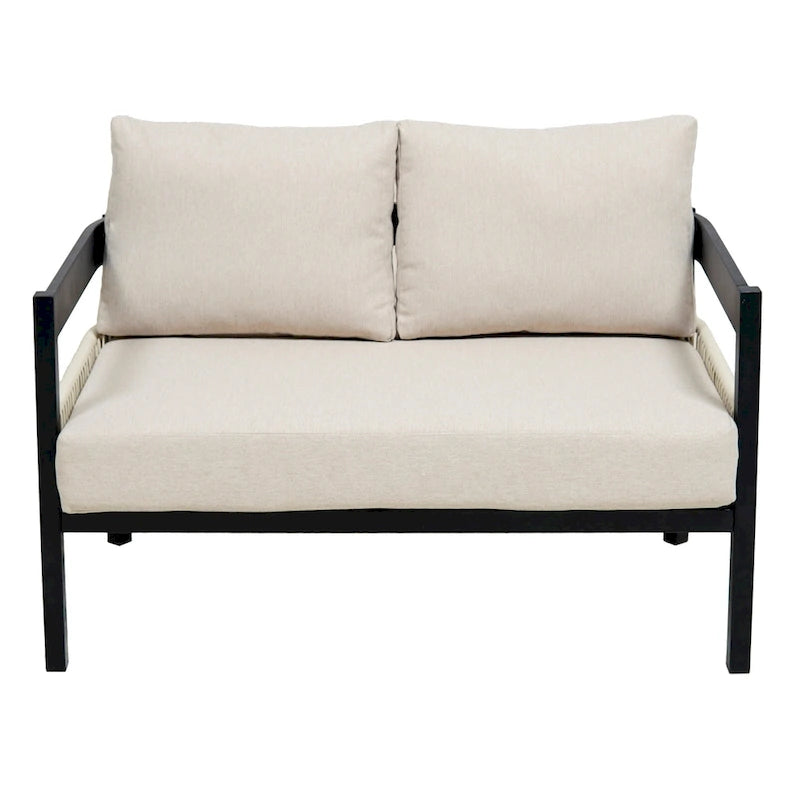 Ensemble de canapé d'extérieur Roomfitters pour plusieurs personnes en fer avec table, décoration en rotin, imperméable et antirouille, idéal pour le jardin et la pelouse.