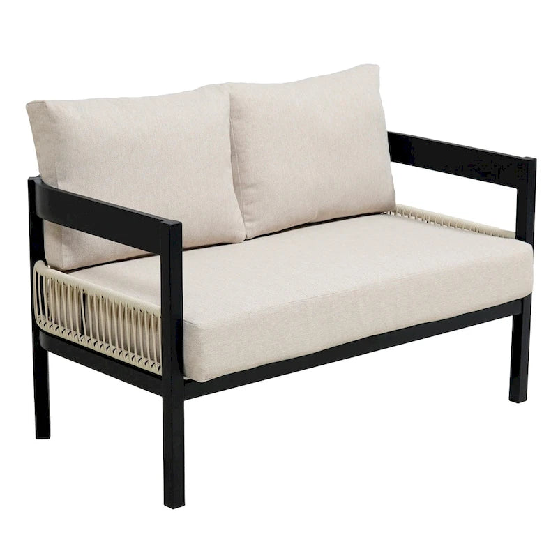 Ensemble de canapé d'extérieur Roomfitters pour plusieurs personnes en fer avec table, décoration en rotin, imperméable et antirouille, idéal pour le jardin et la pelouse.