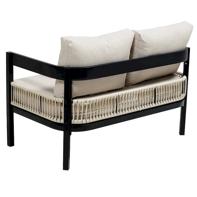 Ensemble de canapé d'extérieur Roomfitters pour plusieurs personnes en fer avec table, décoration en rotin, imperméable et antirouille, idéal pour le jardin et la pelouse.