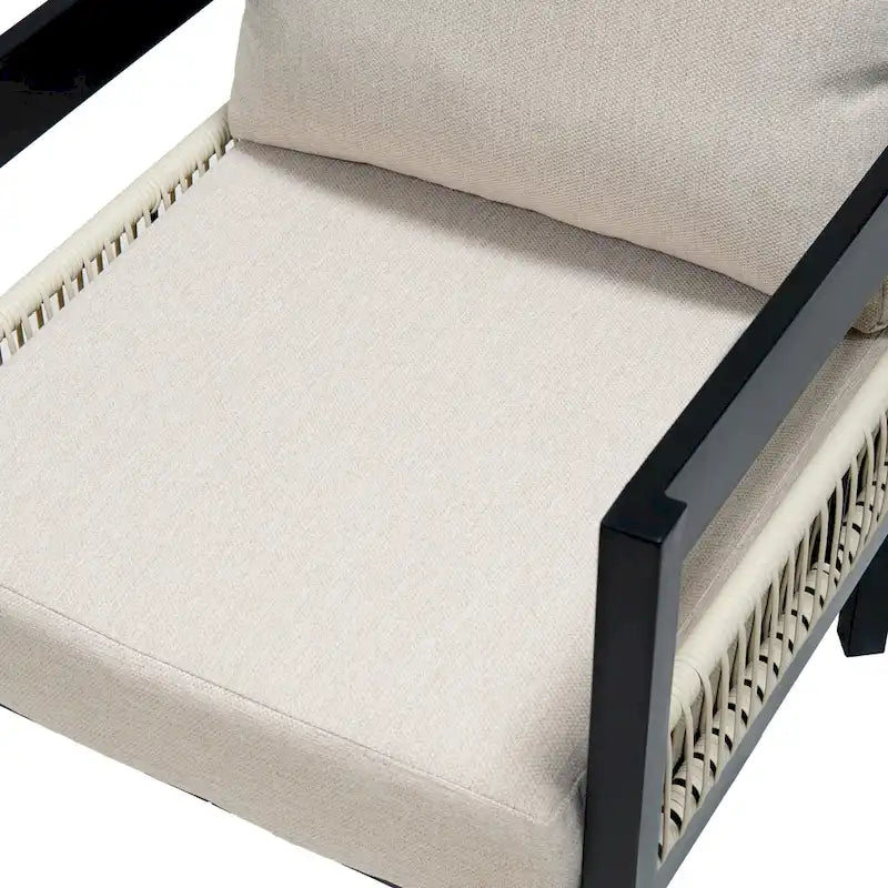 Ensemble de canapé d'extérieur Roomfitters pour plusieurs personnes en fer avec table, décoration en rotin, imperméable et antirouille, idéal pour le jardin et la pelouse.