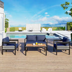 Ensemble de canapé d'extérieur Roomfitters pour plusieurs personnes en fer avec table, décoration en rotin, imperméable et antirouille, idéal pour le jardin et la pelouse.