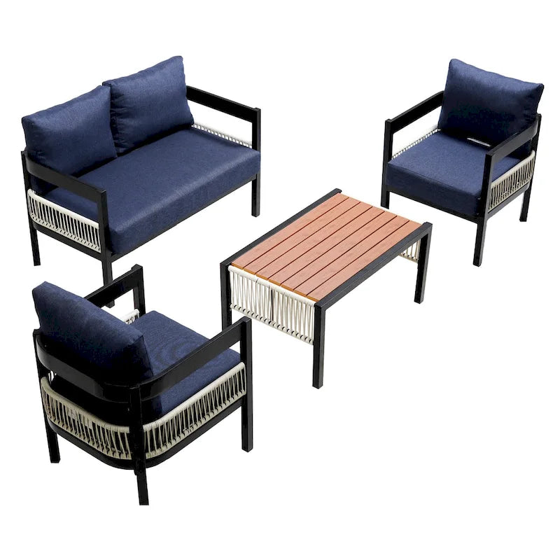 Ensemble de canapé d'extérieur Roomfitters pour plusieurs personnes en fer avec table, décoration en rotin, imperméable et antirouille, idéal pour le jardin et la pelouse.