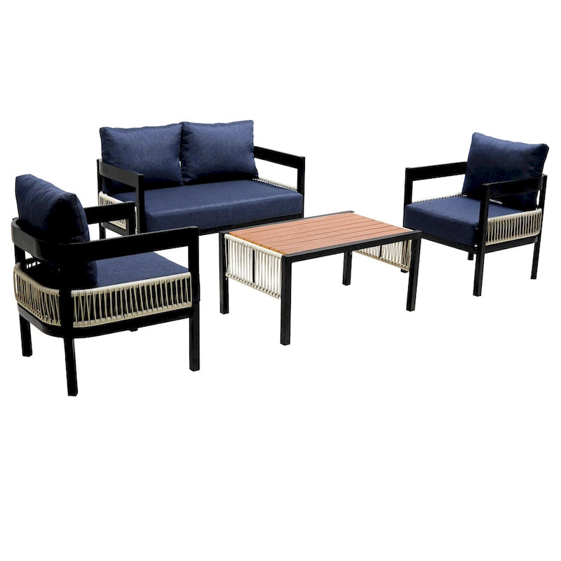 Ensemble de canapé d'extérieur Roomfitters pour plusieurs personnes en fer avec table, décoration en rotin, imperméable et antirouille, idéal pour le jardin et la pelouse.