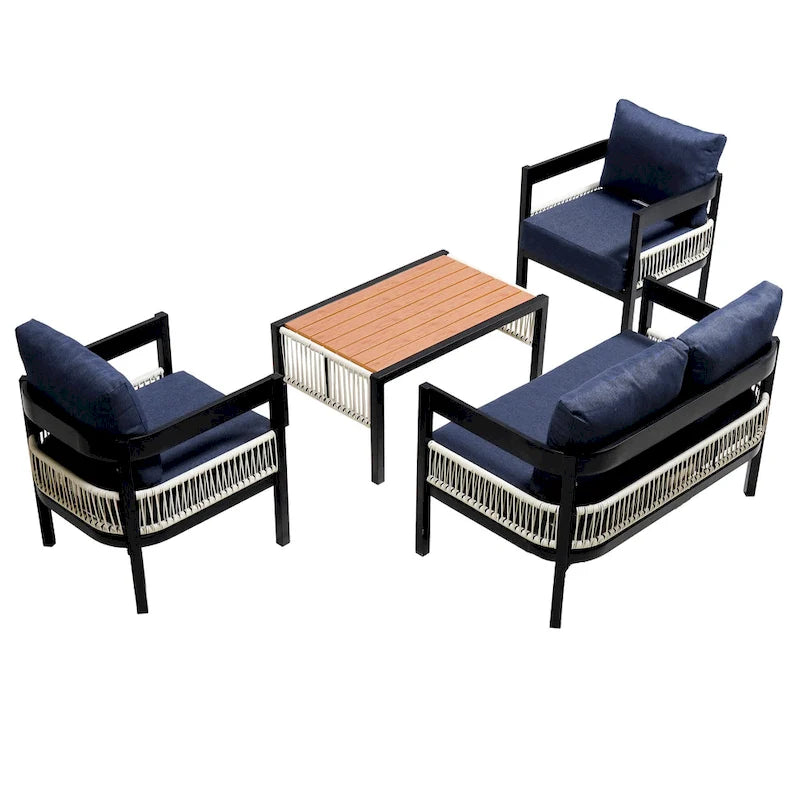 Ensemble de canapé d'extérieur Roomfitters pour plusieurs personnes en fer avec table, décoration en rotin, imperméable et antirouille, idéal pour le jardin et la pelouse.