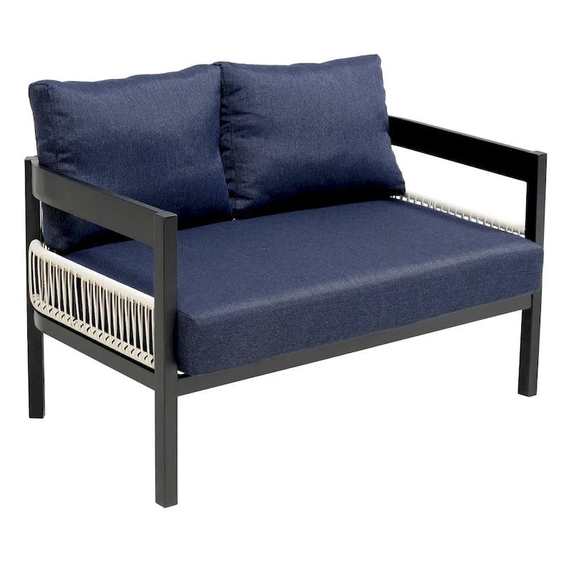 Ensemble de canapé d'extérieur Roomfitters pour plusieurs personnes en fer avec table, décoration en rotin, imperméable et antirouille, idéal pour le jardin et la pelouse.