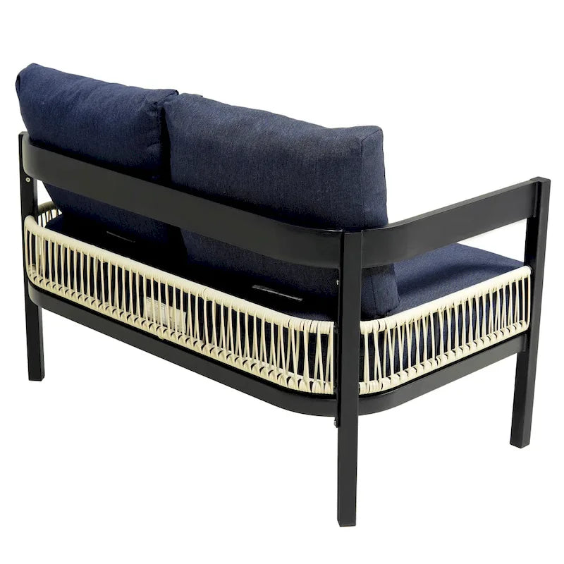 Ensemble de canapé d'extérieur Roomfitters pour plusieurs personnes en fer avec table, décoration en rotin, imperméable et antirouille, idéal pour le jardin et la pelouse.