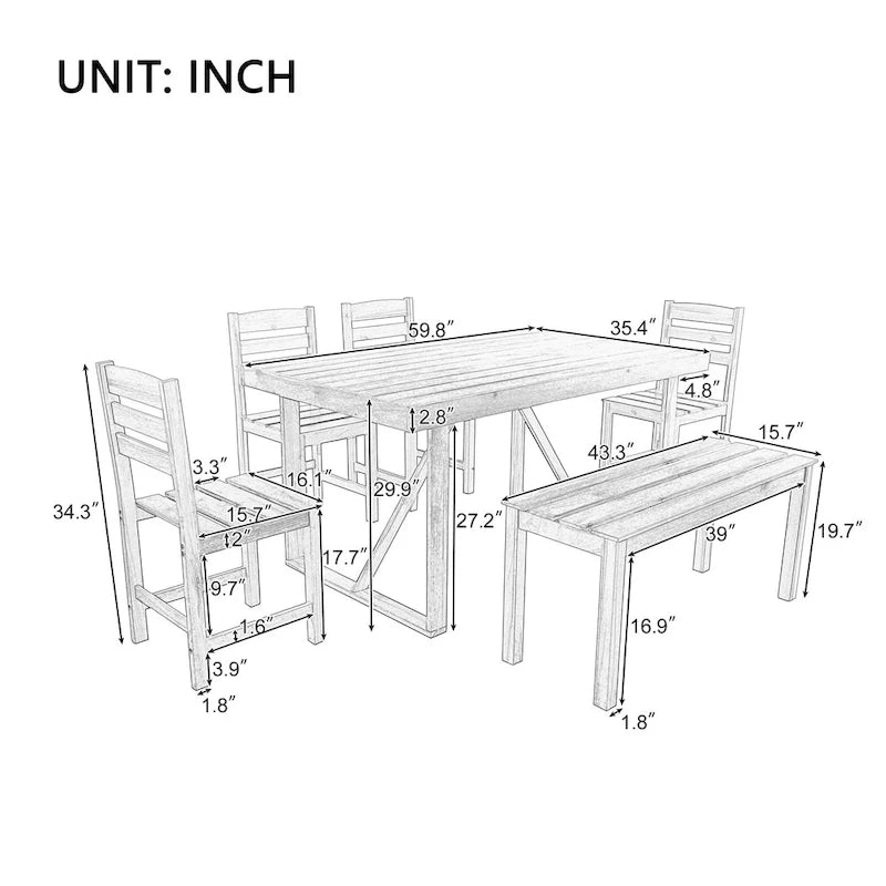 Ensemble table et chaises d'extérieur Roomfitters en bois d'acacia de haute qualité pour patio, balcon, jardin