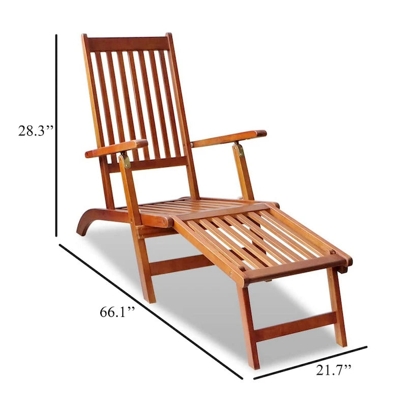 Chaise longue d'extérieur Suvi, inclinable et réglable, avec repose-pieds, en bois