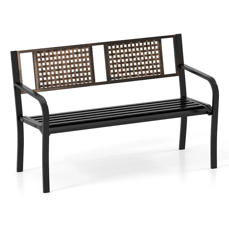 Banc de parc extérieur Costway 50 en métal avec dossier imitation rotin - Voir les détails