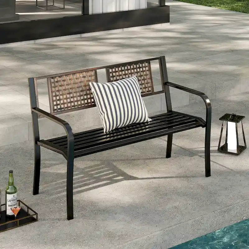 Banc de parc extérieur Costway 50 en métal avec dossier imitation rotin - Voir les détails