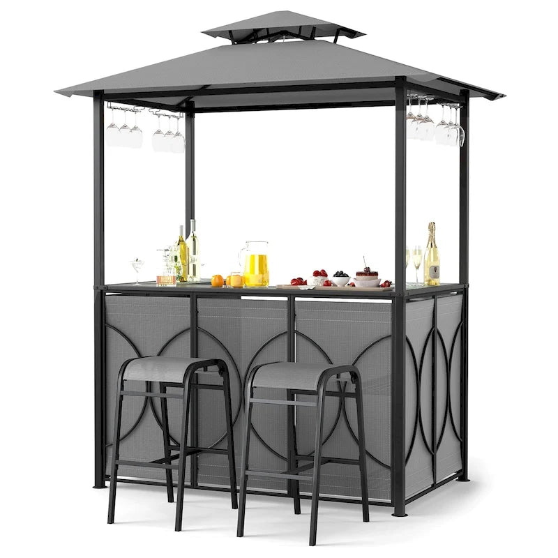 Ensemble gazebo-barbecue Costway 6,5 x 4 x 8 pi avec 2 tabourets de bar, en acier trempé - Voir les détails
