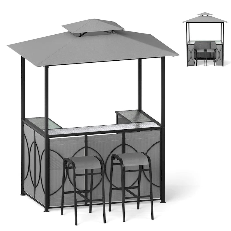Ensemble gazebo-barbecue Costway 6,5 x 4 x 8 pi avec 2 tabourets de bar, en acier trempé - Voir les détails