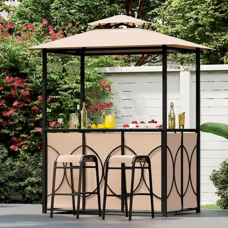 Ensemble gazebo-barbecue Costway 6,5 x 4 x 8 pi avec 2 tabourets de bar, en acier trempé - Voir les détails